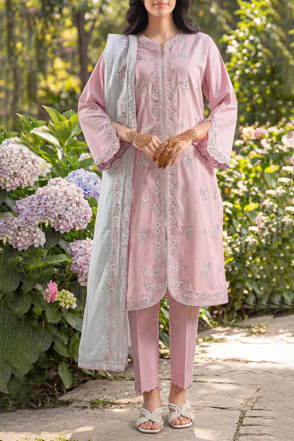 Solid Embroidered Cambric Stitched 3 Piece