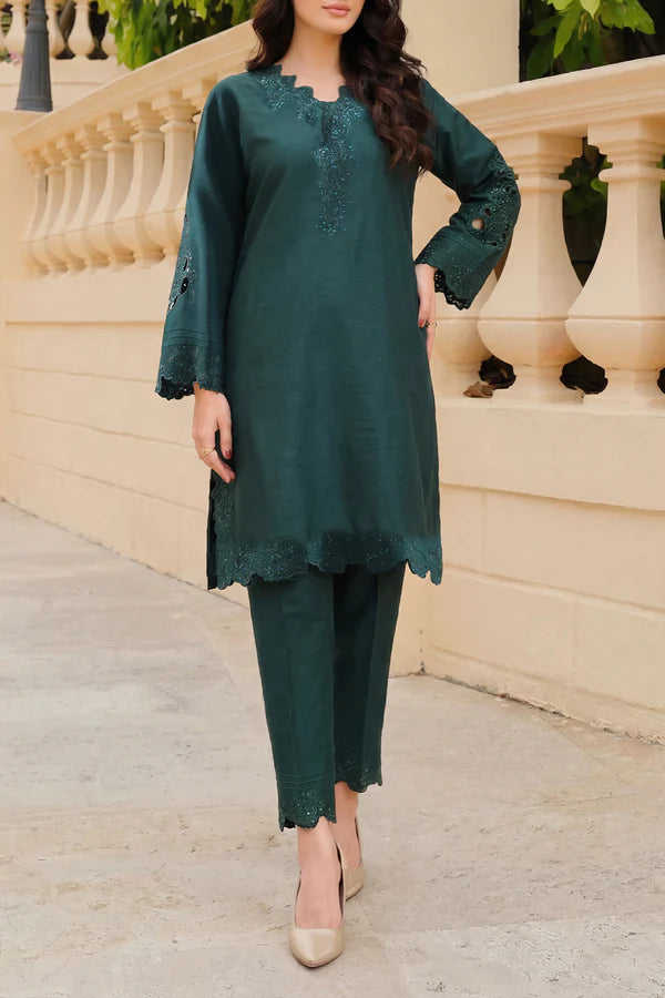 Solid Embroidered Korean Silk Stitched 2 Piece (Shirt/Trouser)