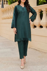 Solid Embroidered Korean Silk Stitched 2 Piece (Shirt/Trouser)