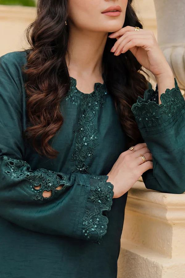 Solid Embroidered Korean Silk Stitched 2 Piece (Shirt/Trouser)