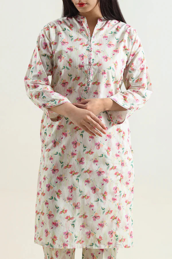 Printed Embroidered Self Strip Lawn Stitched 2 Piece (Shirt/Trouser)