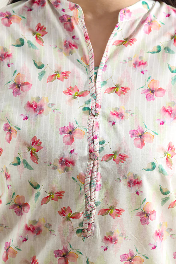 Printed Embroidered Self Strip Lawn Stitched 2 Piece (Shirt/Trouser)