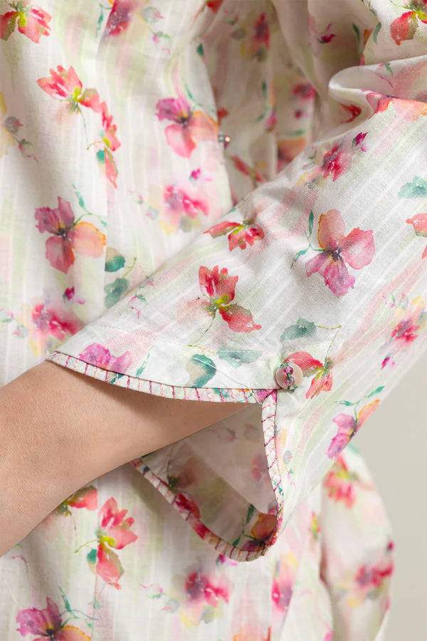 Printed Embroidered Self Strip Lawn Stitched 2 Piece (Shirt/Trouser)