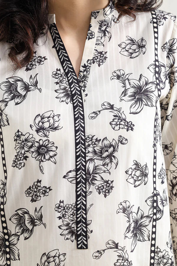 Unstitched Printed Self Strip Lawn 3 Piece
