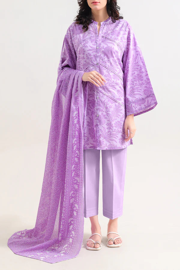 Unstitched Printed Self Strip Lawn 3 Piece