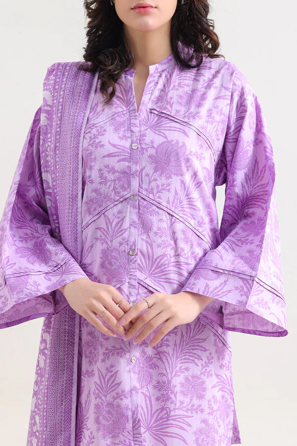 Unstitched Printed Self Strip Lawn 3 Piece